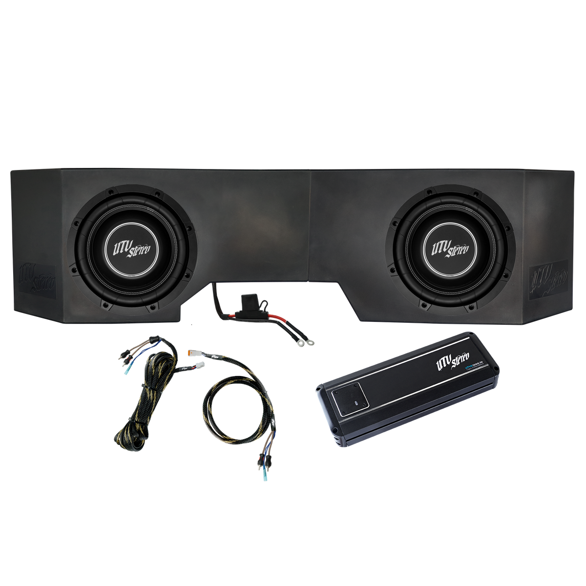 UTV Stereo dual subwoofer enclosure with amplifier and wiring harness