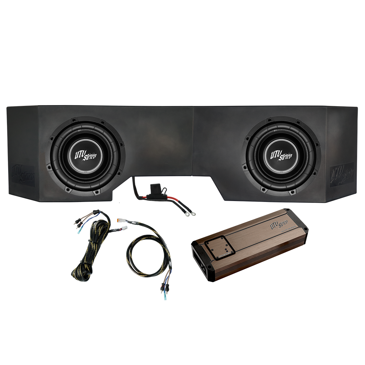 UTV Stereo dual subwoofer enclosure with amplifier and wiring harness
