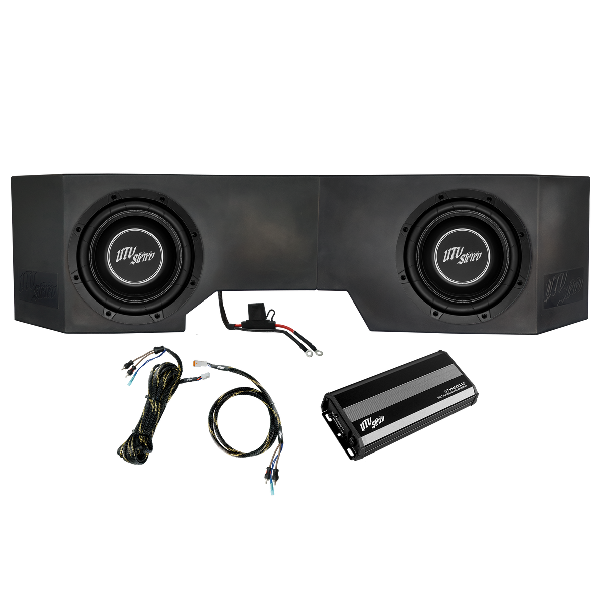 UTV Stereo dual subwoofer enclosure with amplifier and wiring harness
