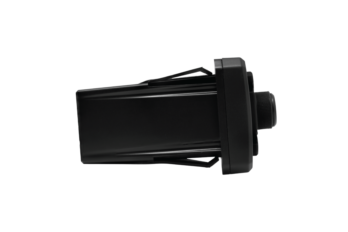 Black rectangular automotive air vent assembly with a circular adjustment knob