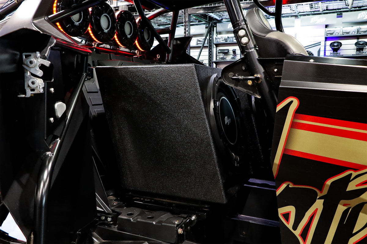 MTX Audio subwoofer enclosure installed in a side by side vehicle