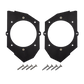 Two black metal speaker mounting brackets with eight silver screws