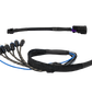 Vehicle audio wiring harness adapter with RCA connectors and black braided cable sleeve