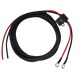 Coiled black braided power cable with red and black wires and ring terminals