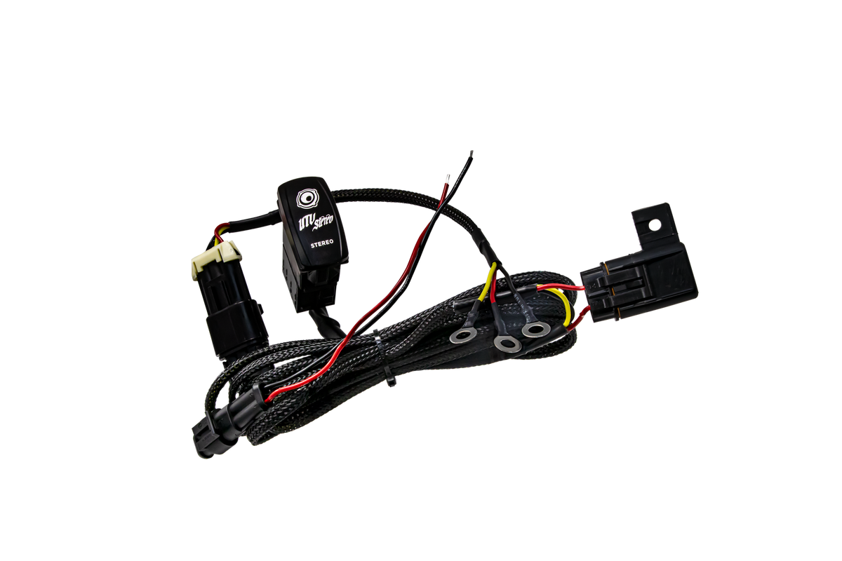 UTV Stereo wiring harness with rocker switch and connectors