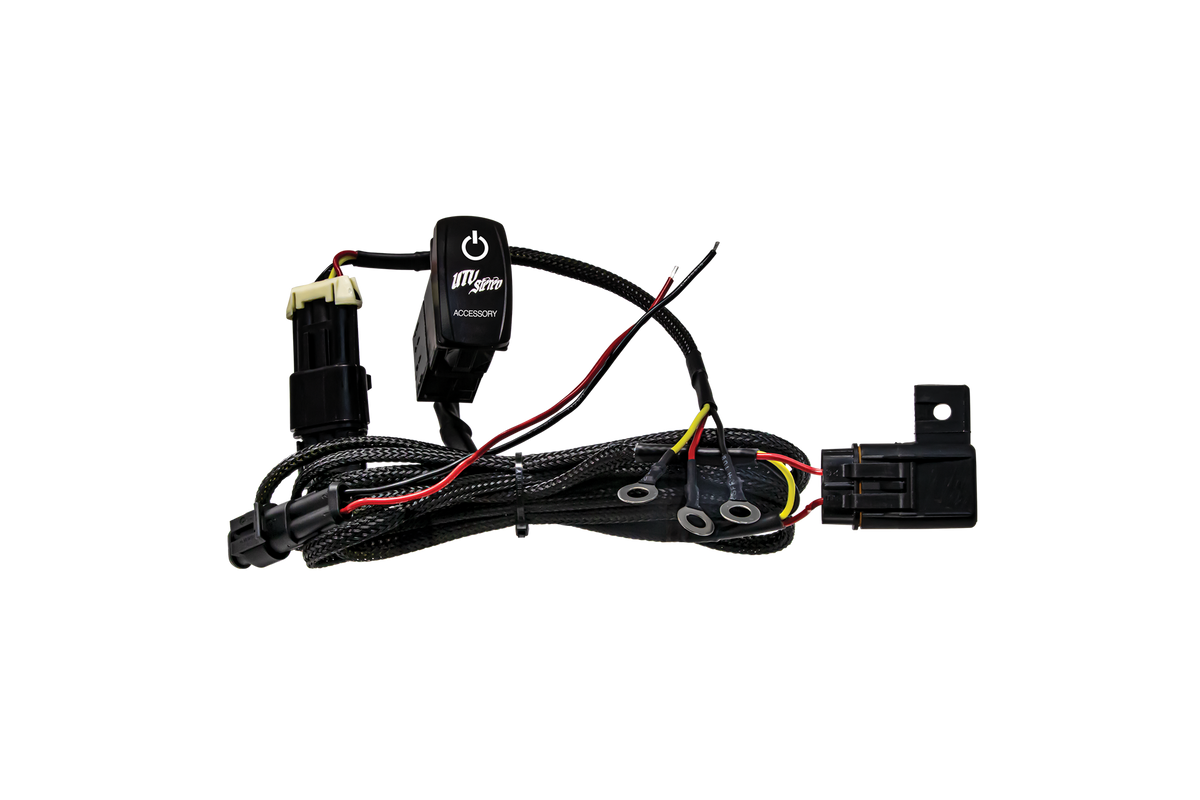 UTV Stereo accessory wiring harness with power switch and connectors