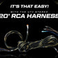 UTV Stereo 20 foot RCA harness with braided black and yellow protective sleeve