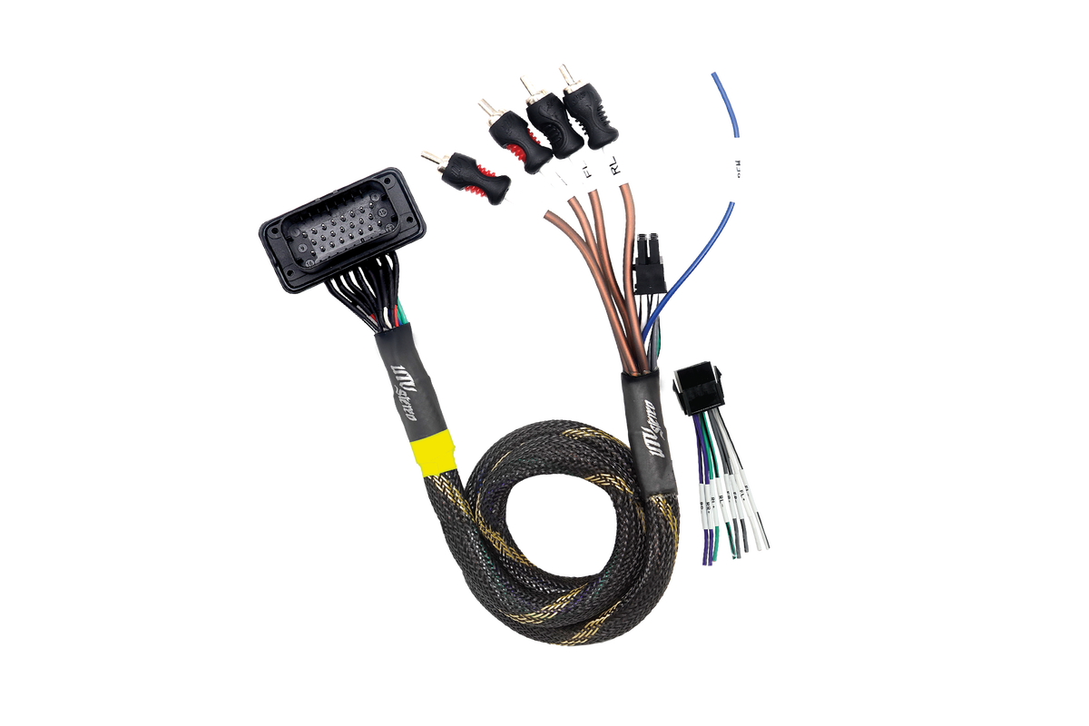 UTV Stereo wiring harness with multi pin connector and RCA outputs