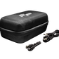 Black rectangular protective carrying case with two black USB charging cables
