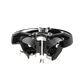 Cross section view of a black car audio speaker showing internal components