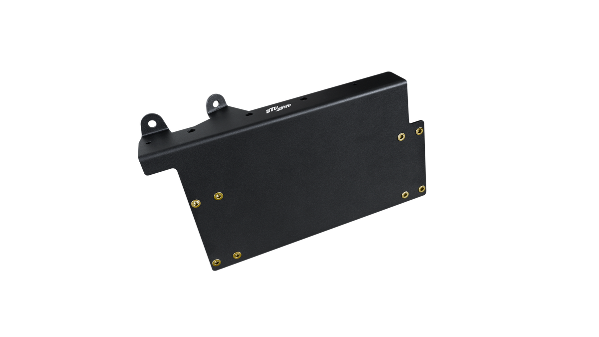 Black UTV Stereo metal mounting bracket with gold hardware