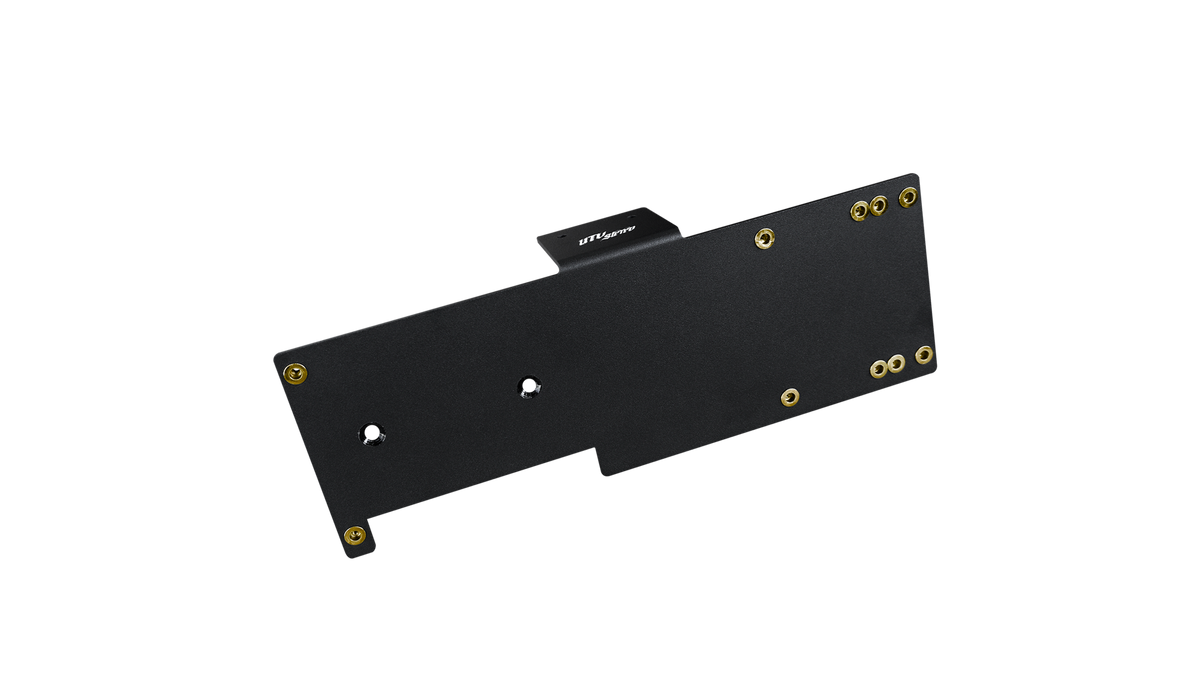 Black UTV Stereo metal mounting bracket with gold hardware
