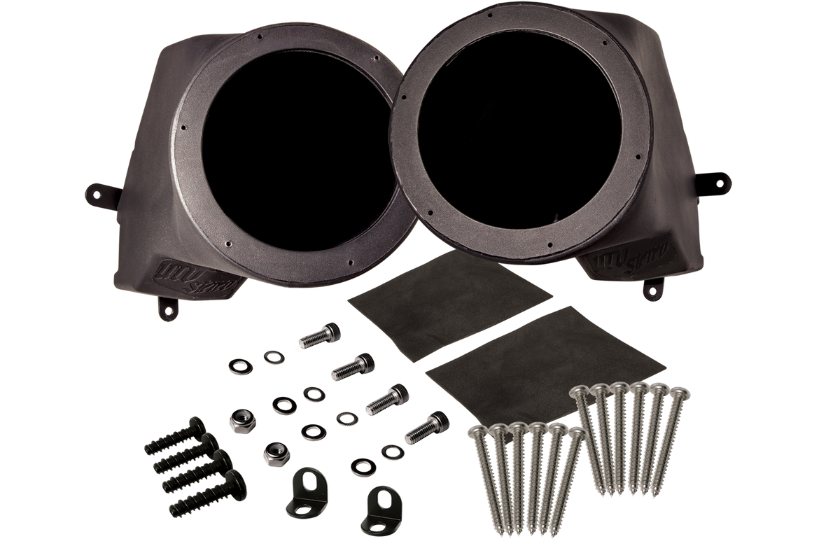 UTV Stereo speaker pods with mounting hardware and screws