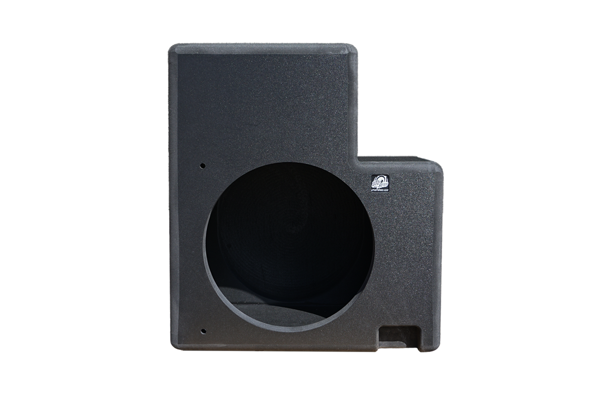 Black UTV Stereo subwoofer enclosure with circular speaker cutout