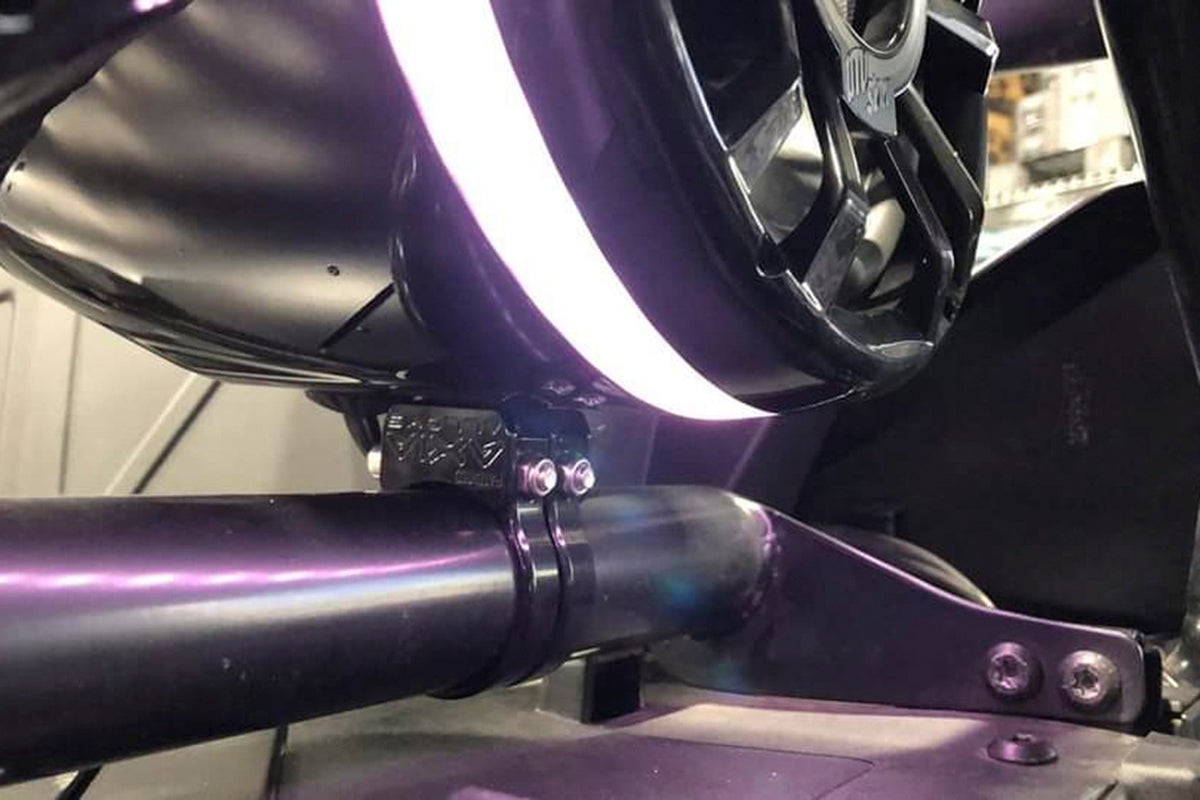 Amita black metal roll bar mount securing a circular speaker with integrated LED ring light