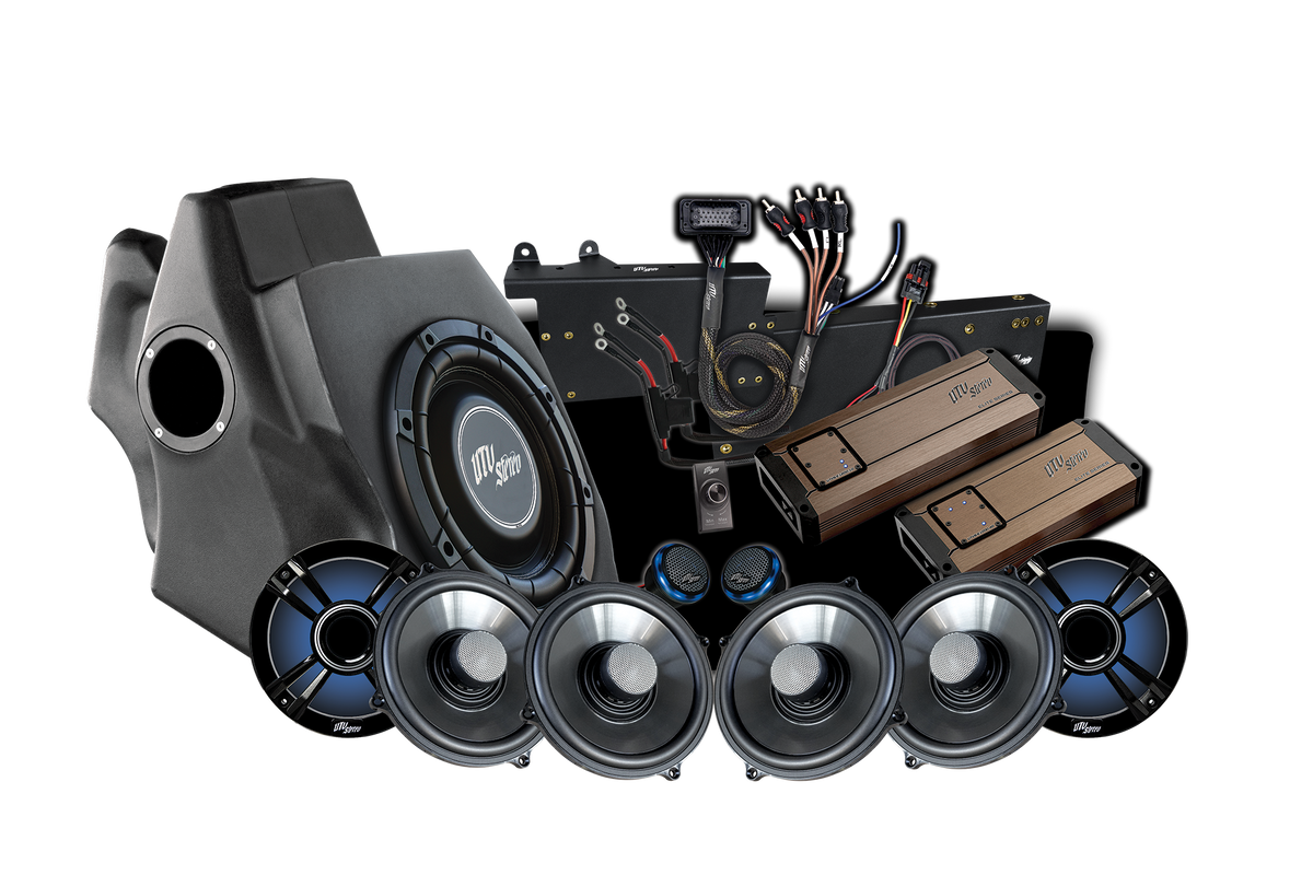 UTV Stereo audio system bundle including subwoofer enclosure amplifiers speakers and wiring harness