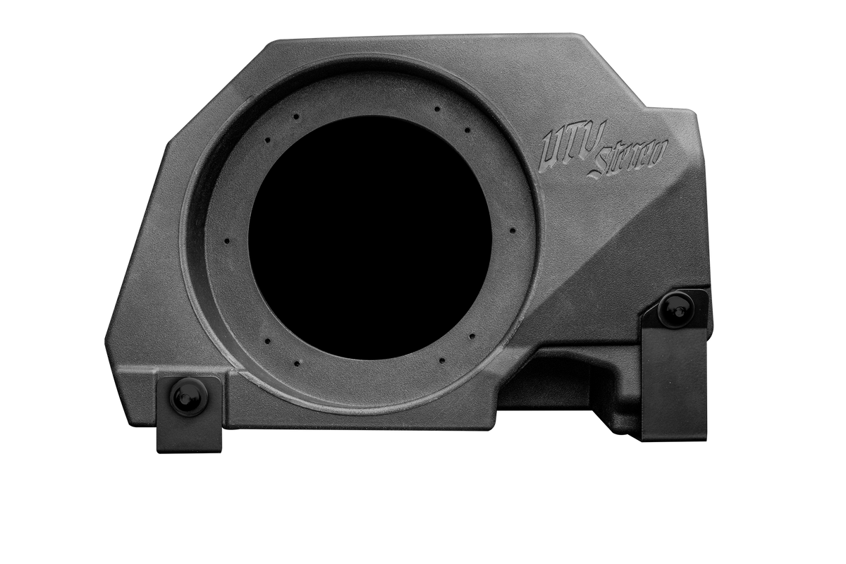 Black UTV Stereo subwoofer enclosure with mounting brackets
