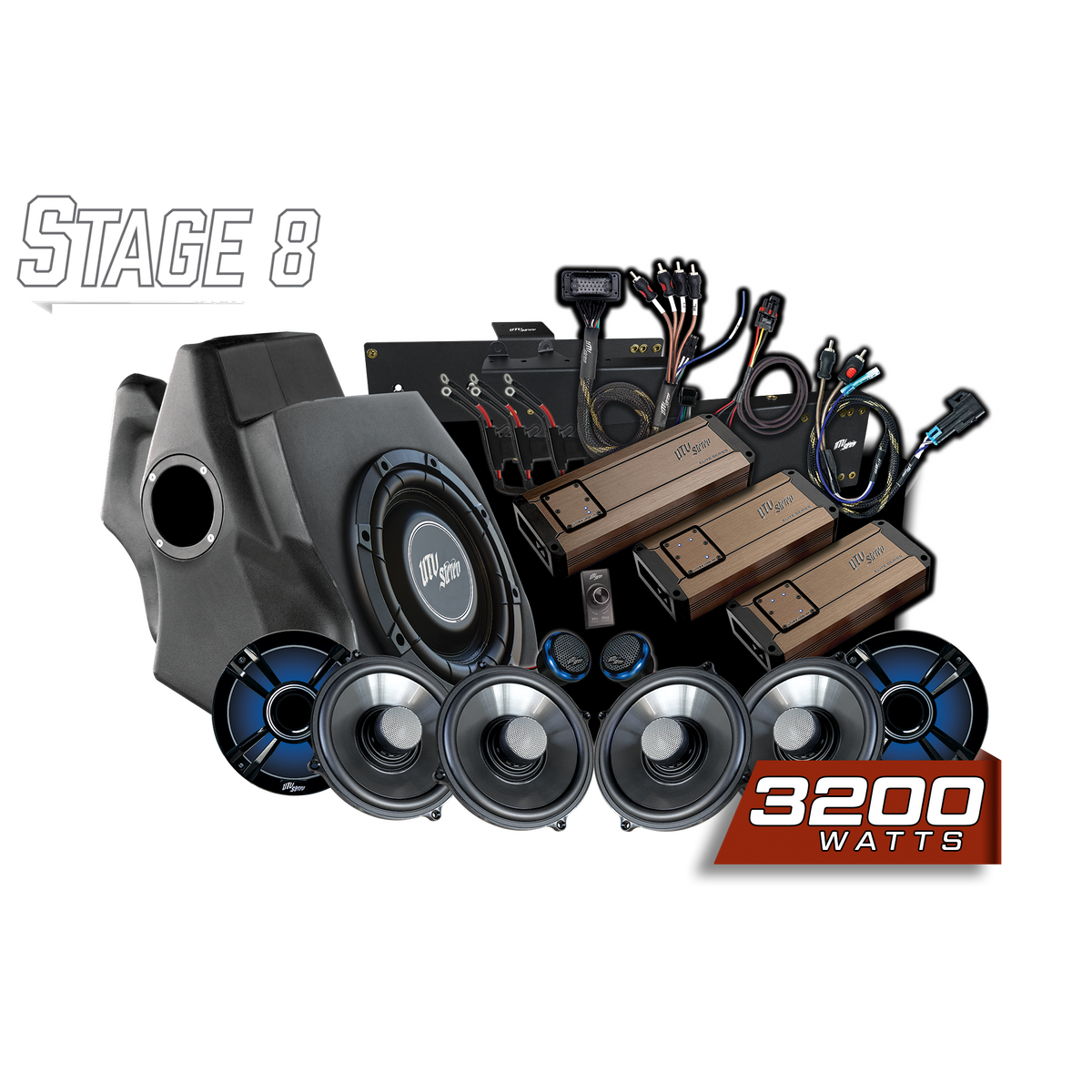 UTV Stereo Stage 8 audio system with subwoofer enclosure amplifiers speakers and wiring harness