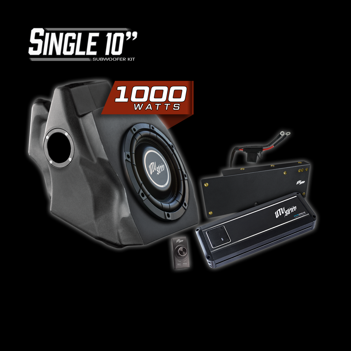 UTV Stereo single 10 inch subwoofer kit with 1000 watt amplifier and bass knob