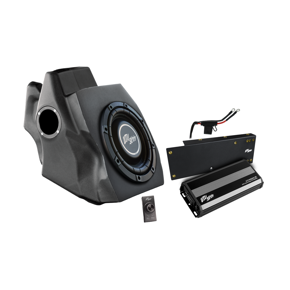 UTV Stereo subwoofer enclosure with amplifier and bass controller