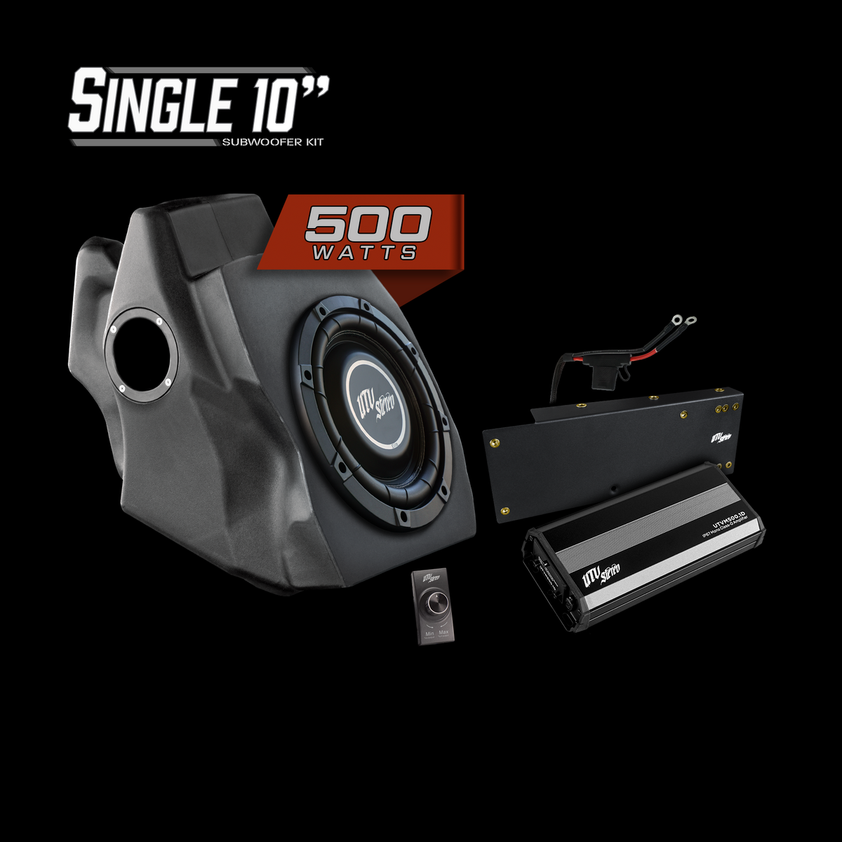 UTV Stereo 500 watt single 10 inch subwoofer kit with amplifier and bass controller
