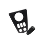Black metal switch panel with gauge cutout and cylindrical textured knob