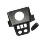 UTV Stereo black metal mounting bracket with switch cutouts and cylindrical knob