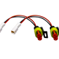 UTV Stereo wiring harness adapter with two white connectors and two sealed red and black connectors