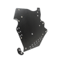 Black metal mounting plate with multiple bolt holes and a separate small angled bracket