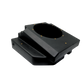 Black molded plastic subwoofer enclosure with circular speaker cutout
