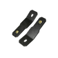 Two black metal mounting brackets with threaded inserts and slotted holes