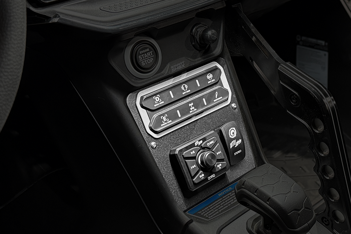 UTV Stereo controller mounted on a vehicle center console