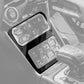 Vehicle dashboard with engine start button and touch screen control panel for lights and accessories