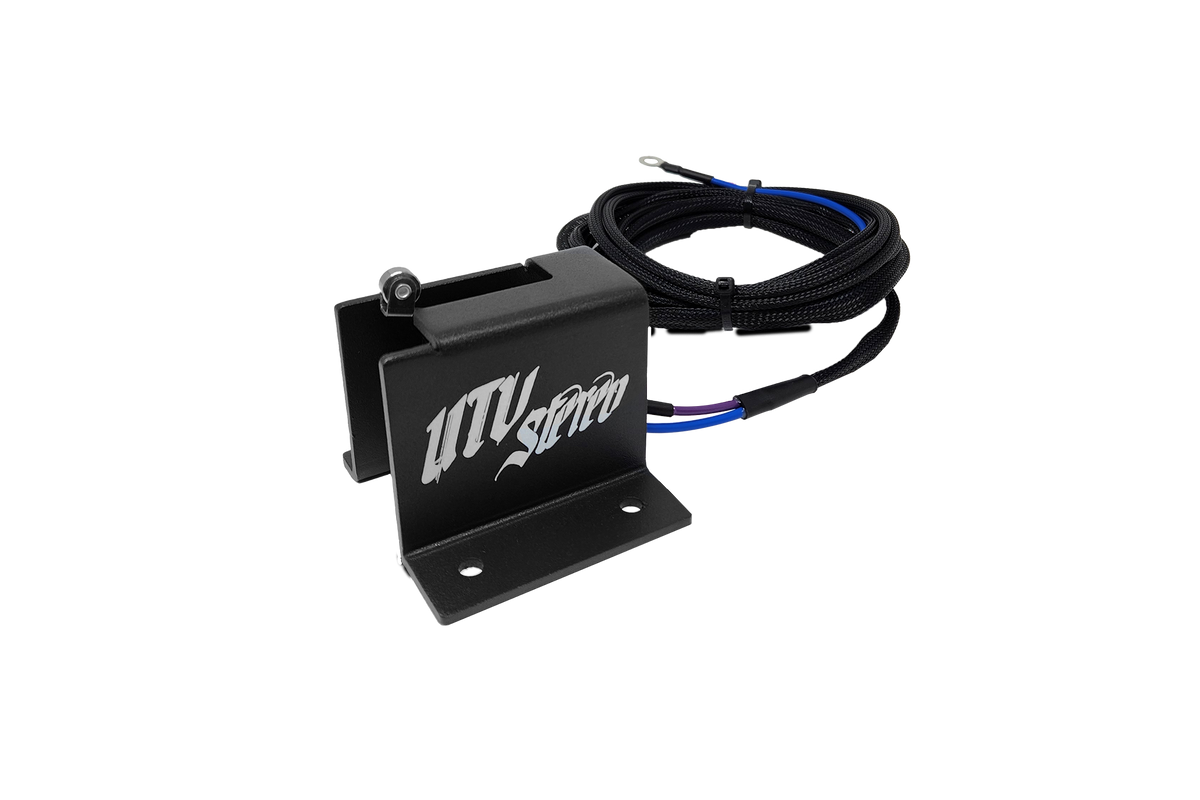 UTV Stereo black metal mounting bracket with attached wiring harness