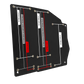 Black mounting plate with technical labels and connection lines for UTV series components