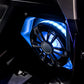 UTV Stereo speaker with blue LED ring lighting installed in a vehicle panel