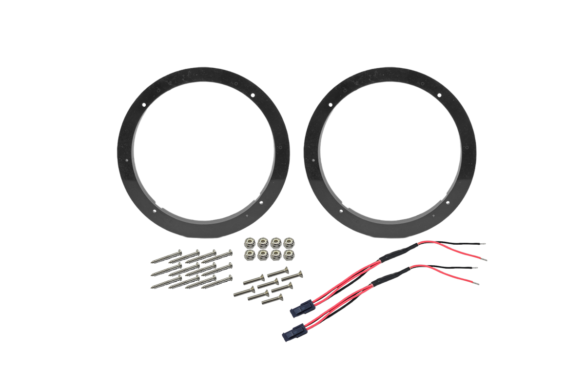 UTV Stereo speaker mounting rings with included mounting hardware and wire harnesses