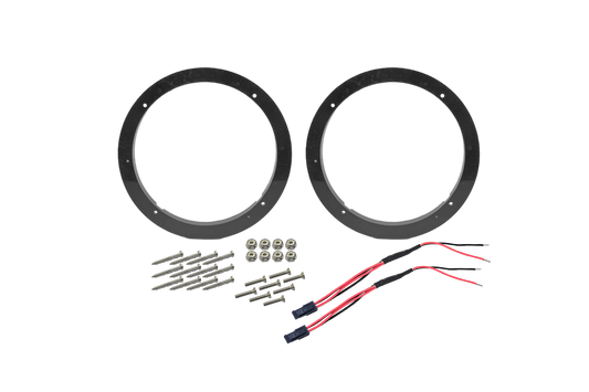 UTV Stereo speaker mounting rings with included mounting hardware and wire harnesses
