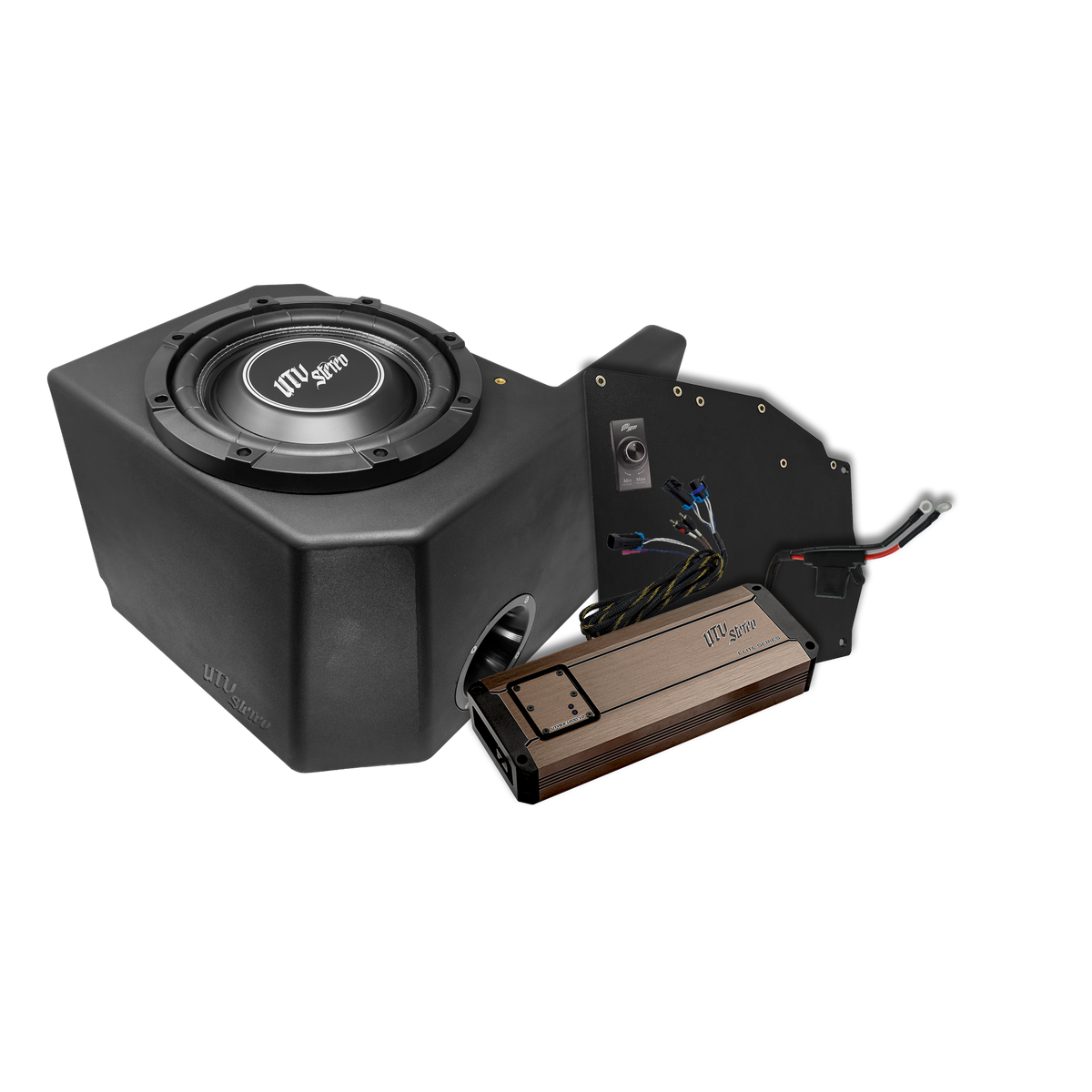 UTV Stereo subwoofer enclosure with Elite Series amplifier and wiring harness