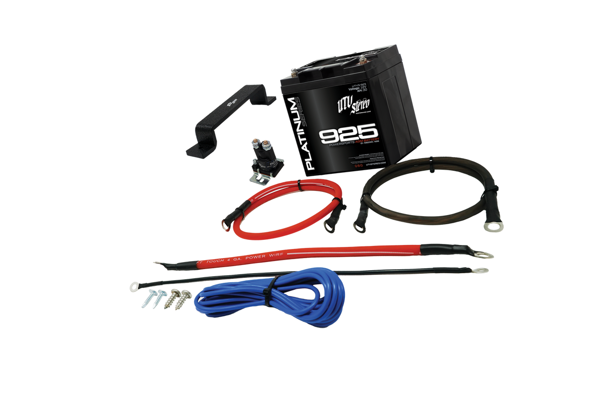 UTV Stereo Platinum Series 925 battery kit with cables relay bracket and mounting hardware