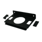 Black metal wall mount bracket with circular center cutout and two side covers