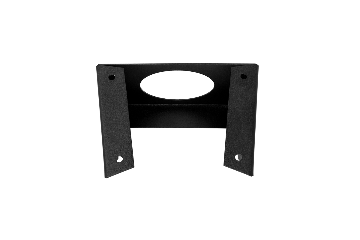 UTV Stereo black metal mounting bracket with circular cutout