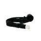Automotive backup camera with black braided cable and white electrical connector
