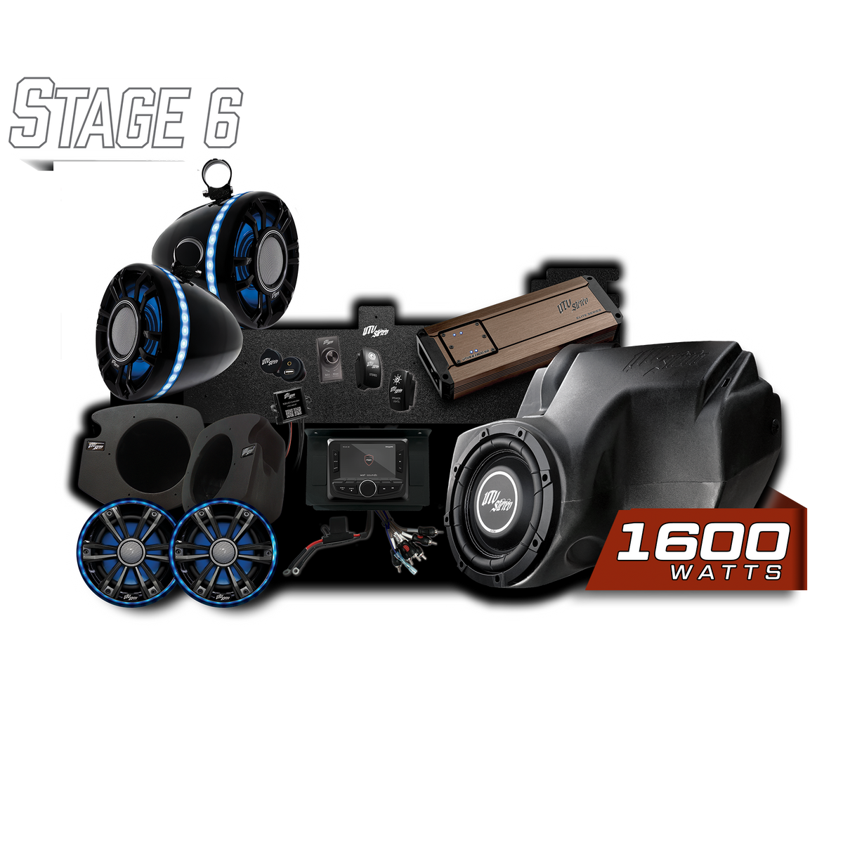 UTV Stereo Stage 6 audio system with speakers amplifier subwoofer and head unit