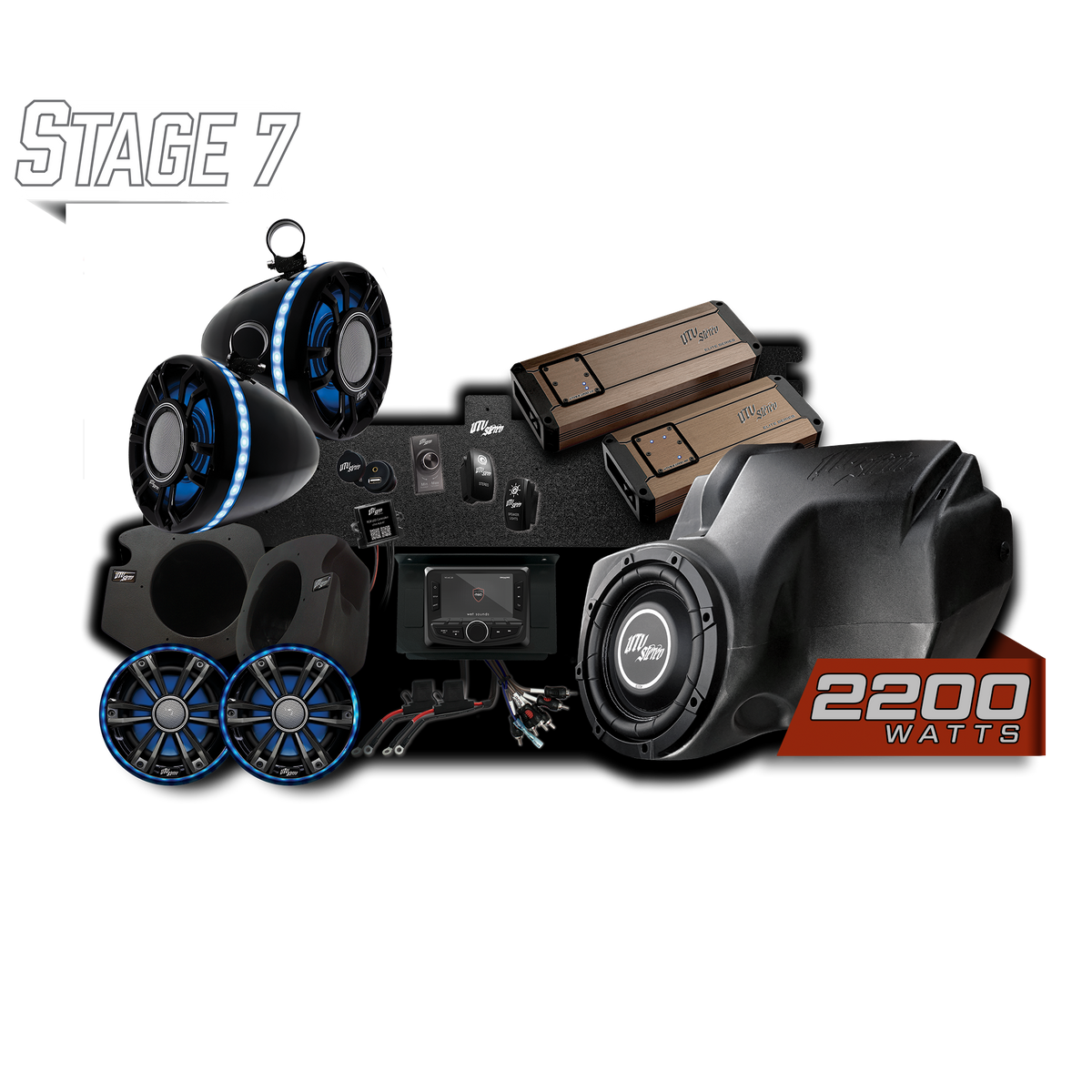 UTV Stereo Stage 7 audio system kit with speakers amplifiers subwoofer and head unit