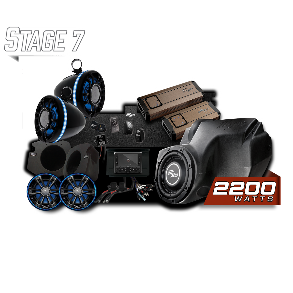 UTV Stereo Stage 7 audio system kit with speakers amplifiers subwoofer and head unit