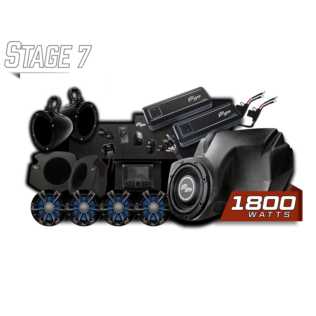 UTV Stereo Stage 7 audio system kit with speakers amplifiers and subwoofer