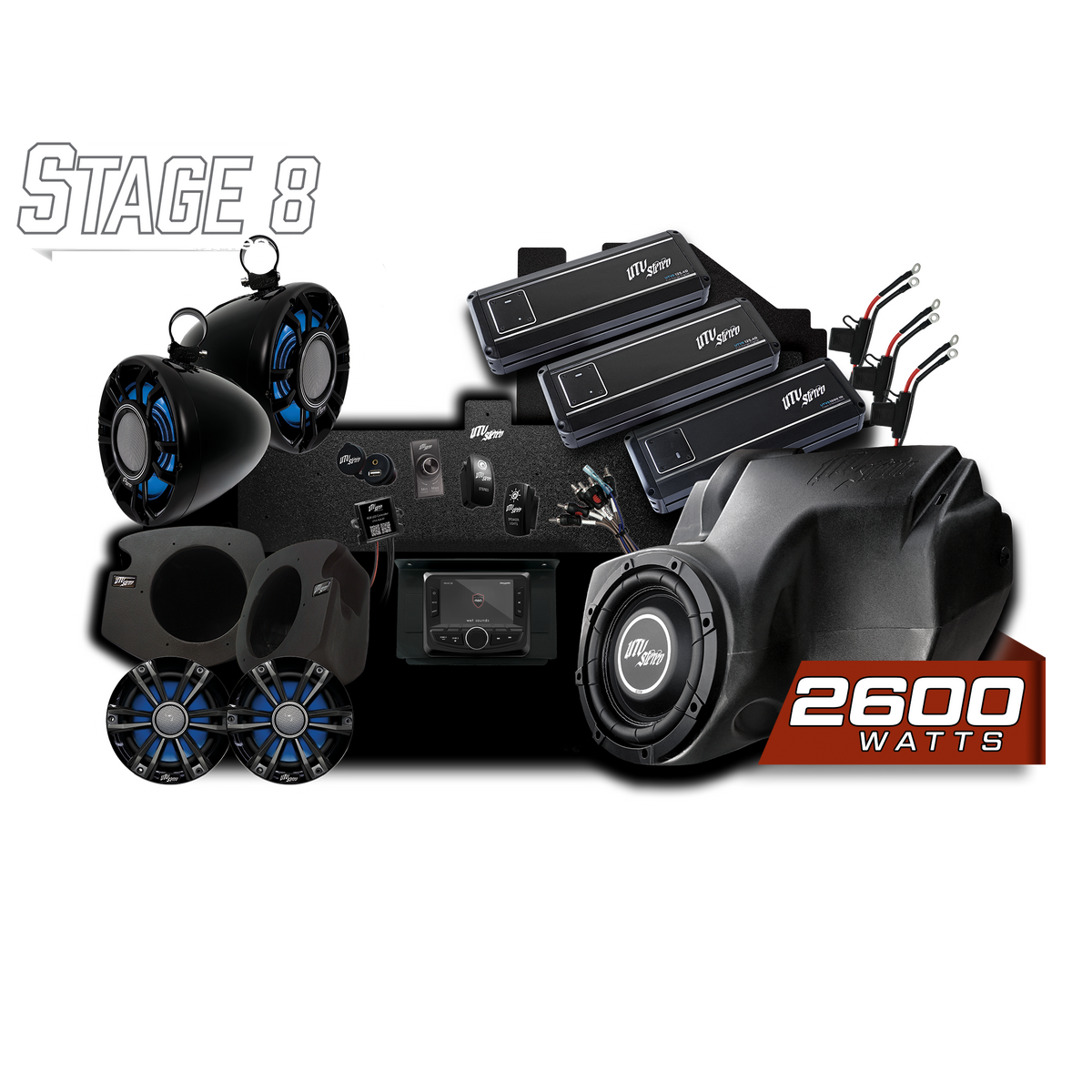 UTV Stereo Stage 8 audio system kit with speakers amplifiers subwoofer and head unit