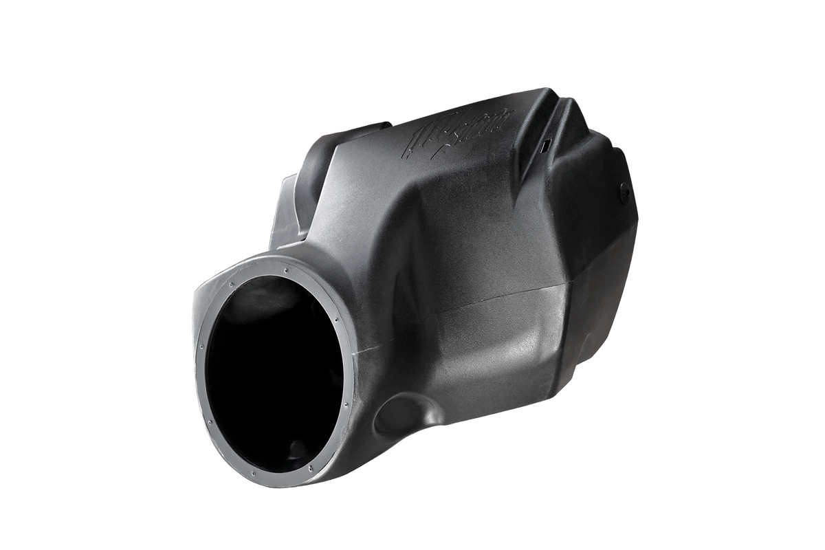 Black molded plastic speaker enclosure pod
