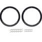 Two black circular speaker mounting rings with a set of metal screws